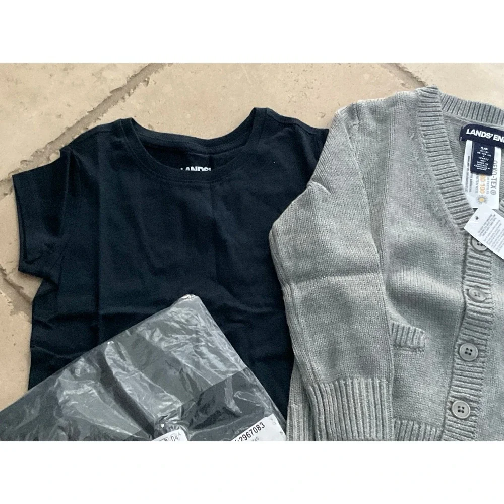 NEW Lands End Uniform Navy T shirt and Gray cardigan sweater Bundle! Small (4) - Picture 2 of 7